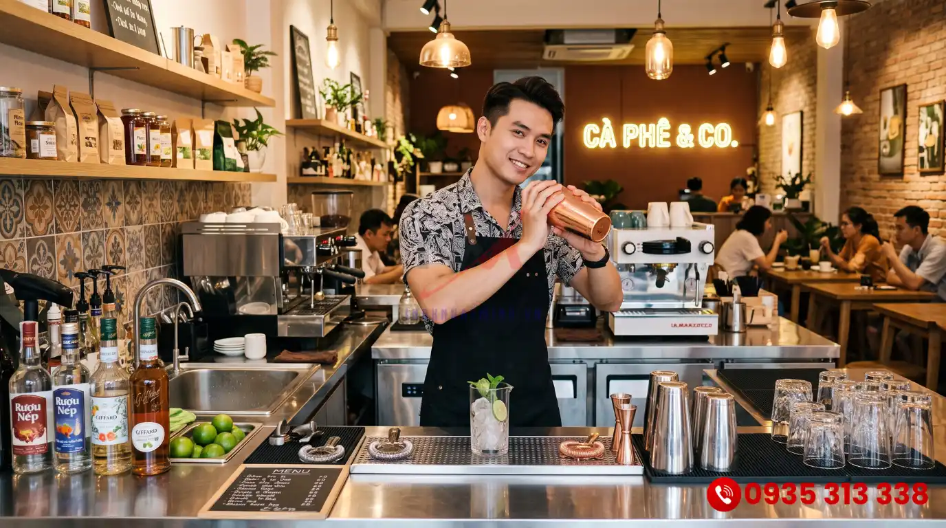 Sắp xếp quầy bar inox hiện đại tối ưu không gian thao tác cho Bartender
