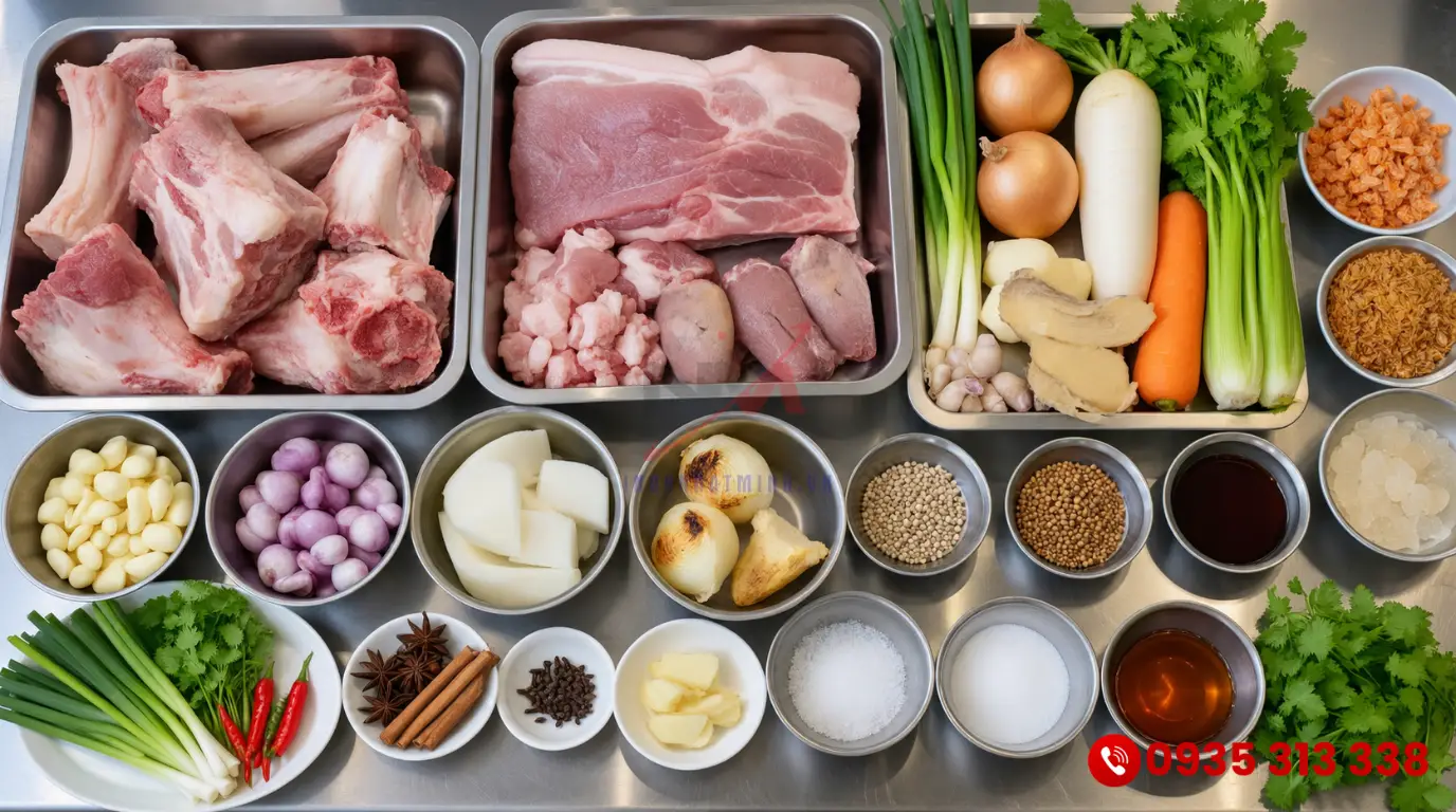 Các nguyên liệu cần sơ chế như tôm , mực khô