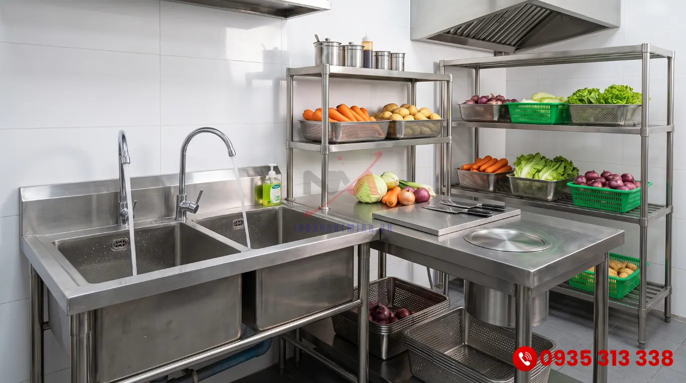Thiết bị sơ chế inox 304 cho khu vực bếp nhà hàng