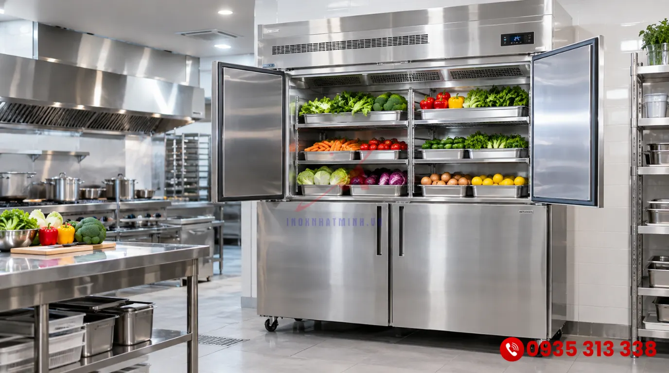 Kích thước tủ mát công nghiệp 4 cánh cung cấp dung tích lưu trữ lớn