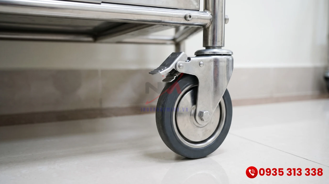 Bánh xe đẩy thuốc y tế tích hợp khóa chốt an toàn chống trơn trượt