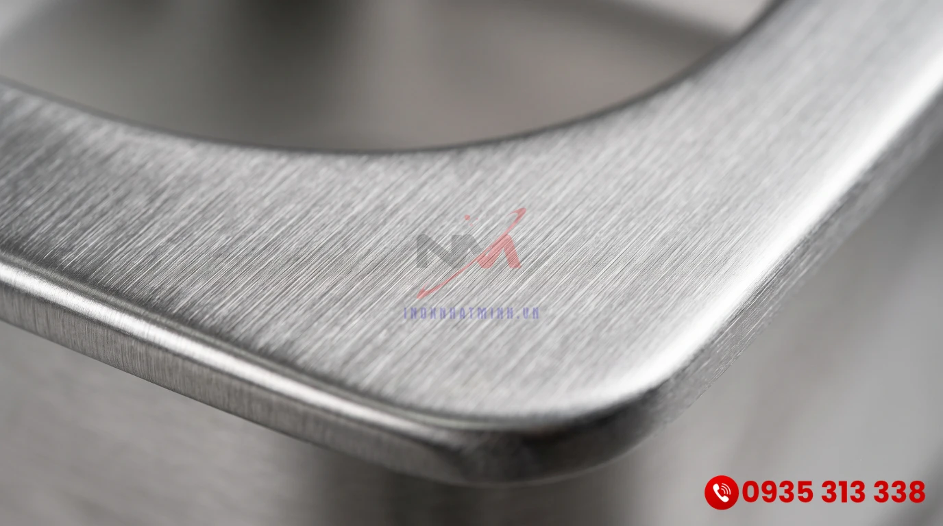 Cận cảnh bề mặt chất liệu inox 304 cao cấp chống rỉ sét của thùng đựng đá