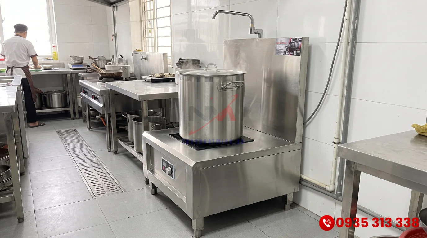 Bếp hầm điện công nghiệp Inox Nhật Minh lắp đặt tại nhà hàng hiện đại