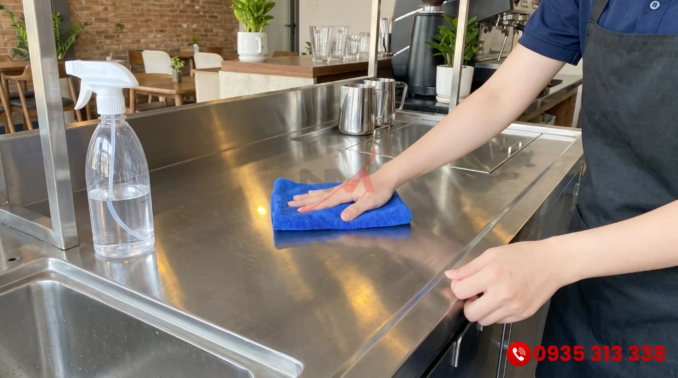 4 bước vệ sinh quầy pha chế inox hàng ngày bằng khăn Microfiber chuyên dụng