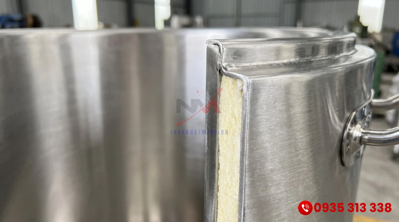 Cận cảnh thiết kế thành nồi 3 lớp dày dặn bằng Inox 304 chống gỉ sét tuyệt đối