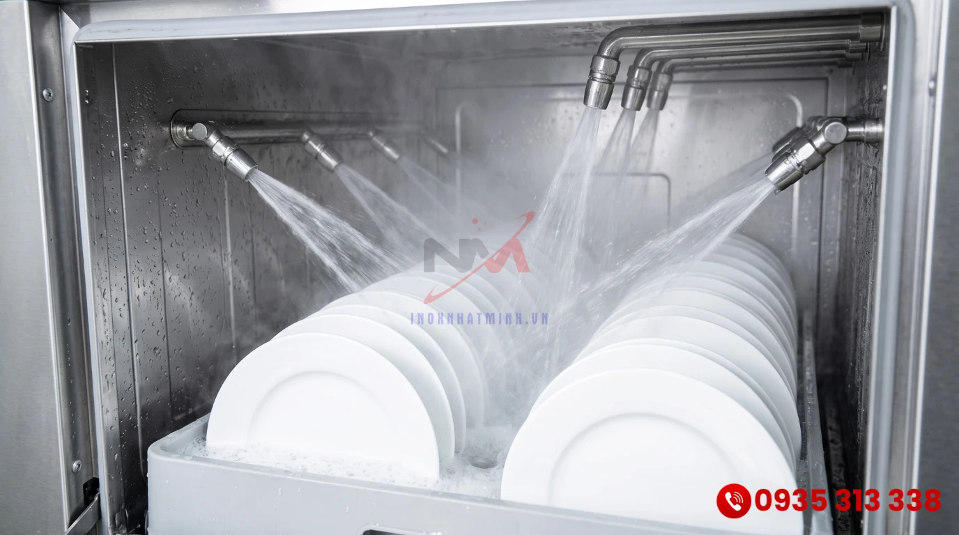 Khoang rửa bằng nước nóng bên trong máy rửa chén công nghiệp hàn quốc
