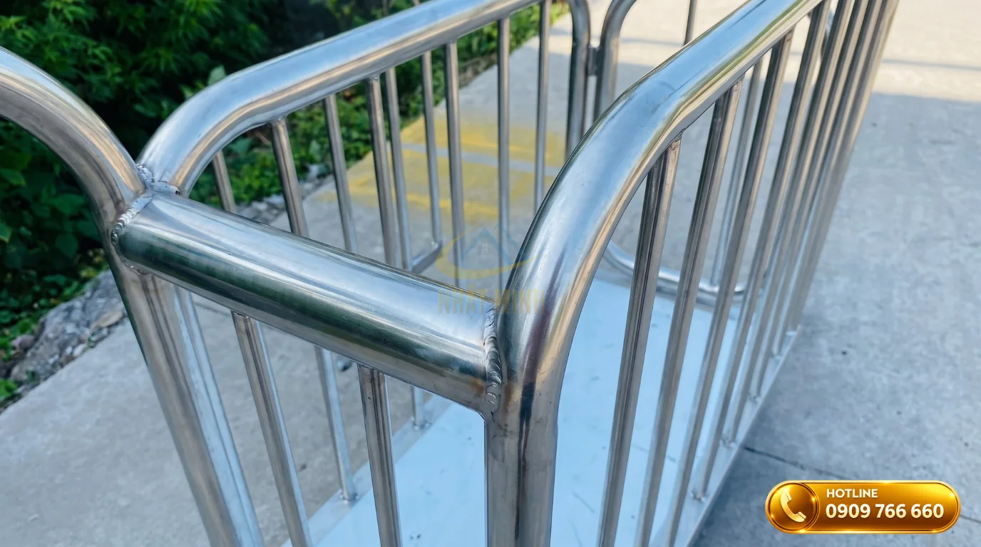 Cận cảnh khung xe đẩy đồ vải inox 304 chịu lực sáng bóng