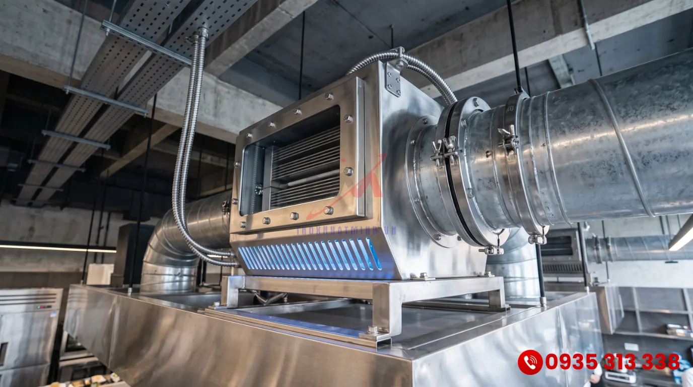 Ứng dụng máy tạo ozone công nghiệp tích hợp vào đường ống gió để khử mùi khói bếp triệt để