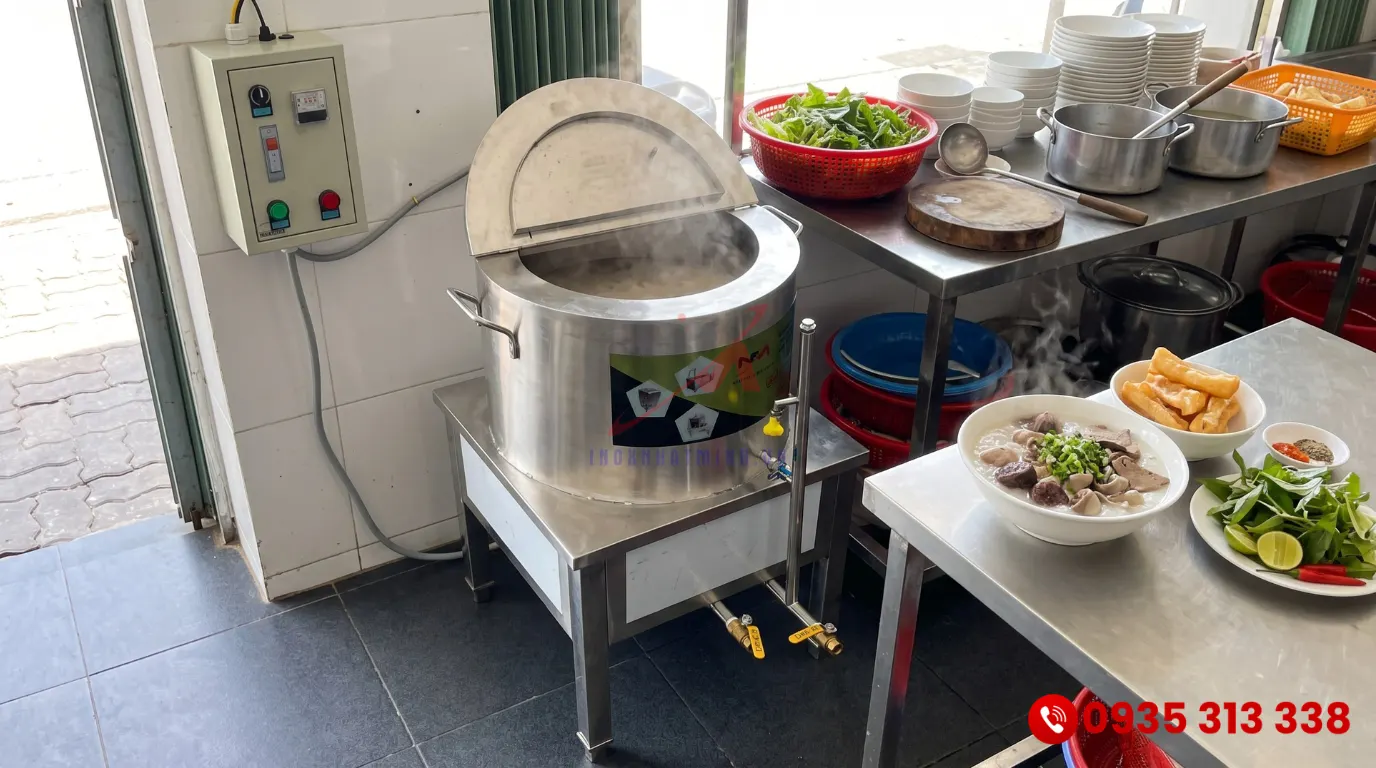Mẫu nồi nấu cháo bằng điện dung tích 30L và 50L thiết kế nhỏ gọn cho quán ăn sáng