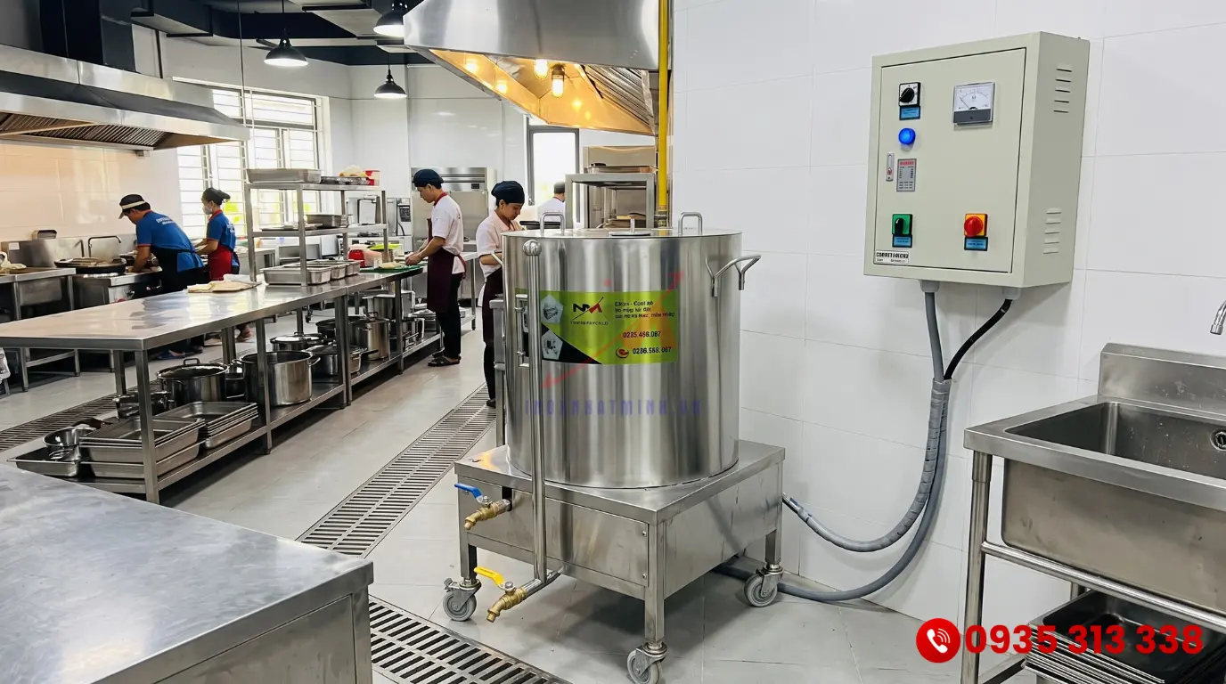 Nồi nấu cháo công nghiệp dung tích lớn 100L đến 150L kèm tủ điện điều khiển 3 pha