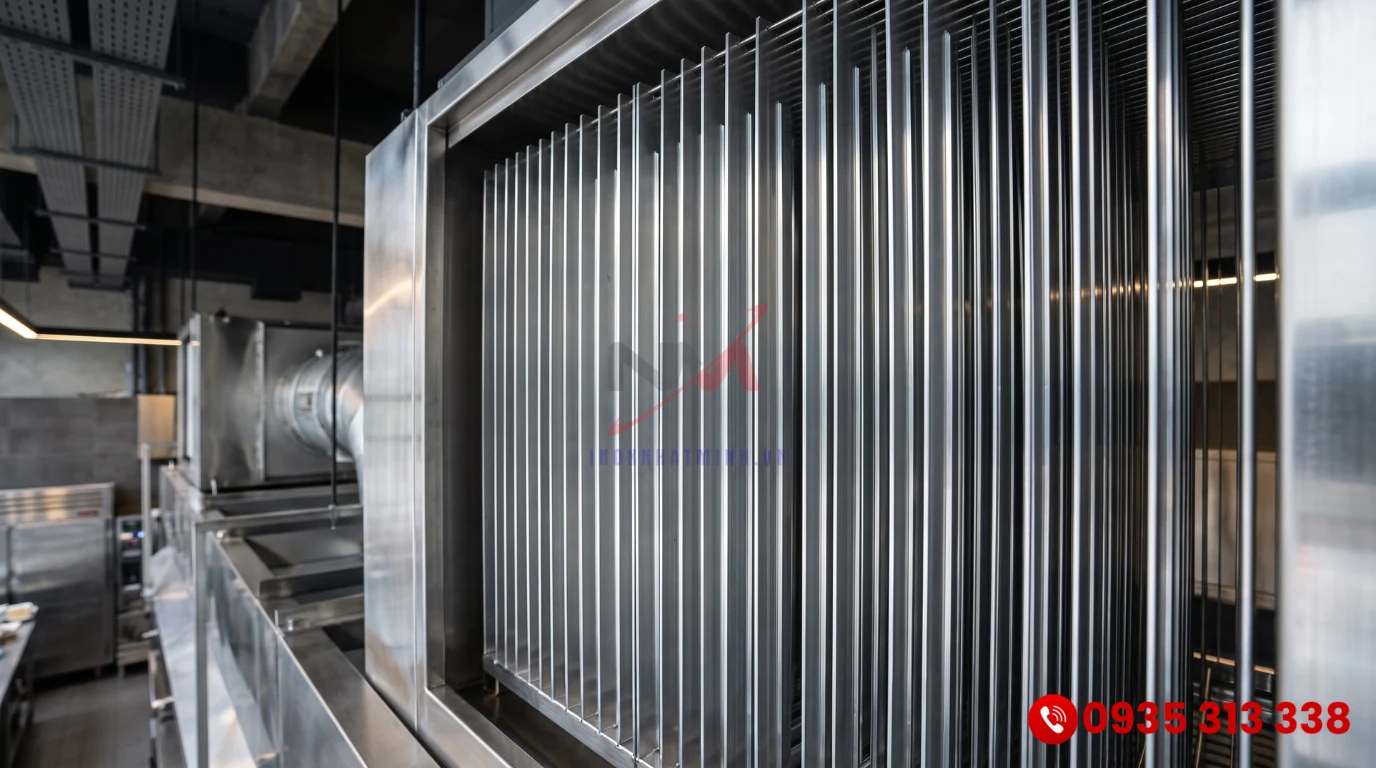 Cận cảnh phin lọc tĩnh điện ESP giúp thu giữ hạt dầu mỡ trong hệ thống hút khói bếp