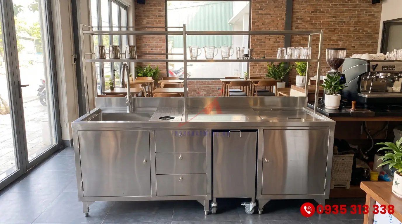 Quy trình vệ sinh quầy pha chế inox 304 giúp bề mặt luôn sáng bóng